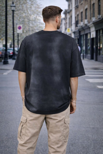 Tricou negru cu efect washed