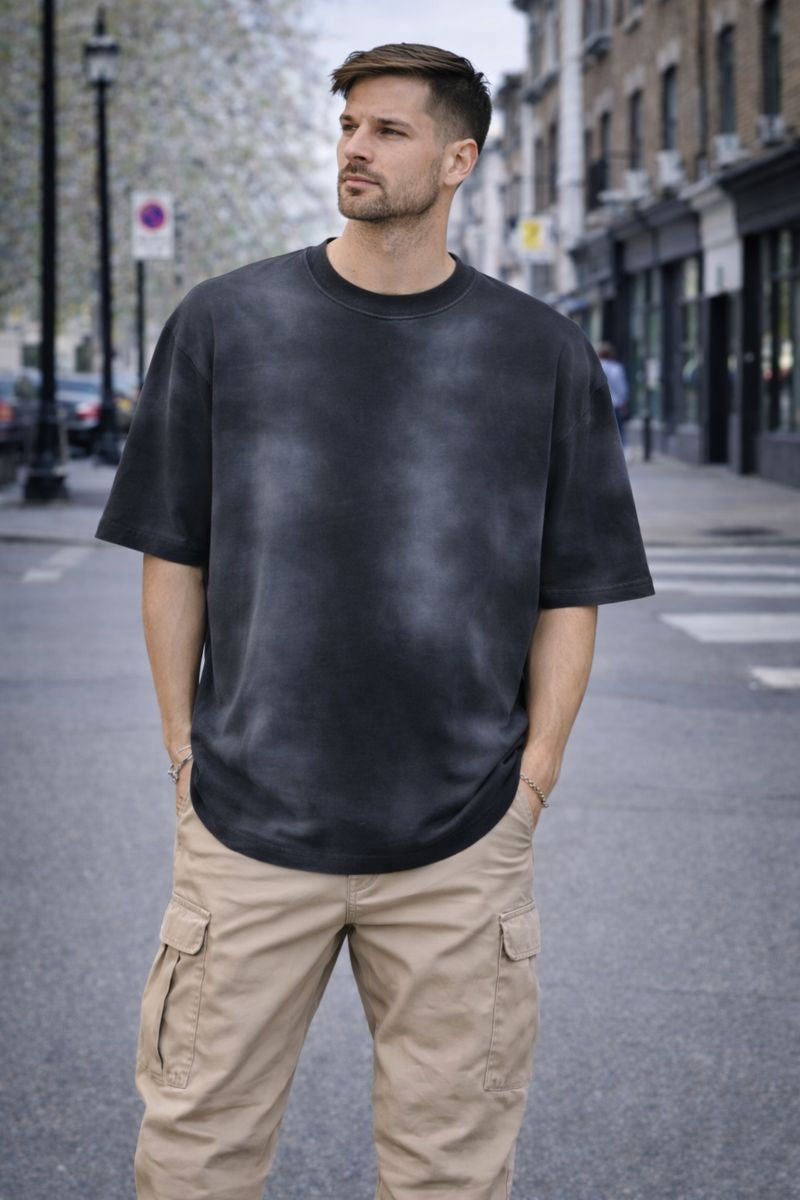 Tricou negru cu efect washed