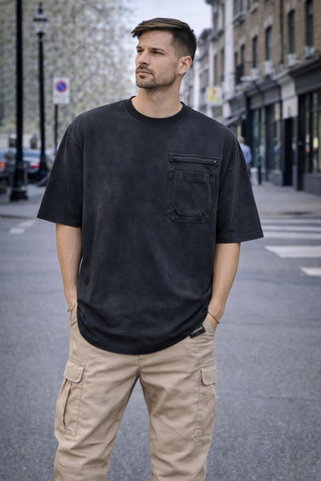 Tricou Oversized Premium – Negru Spălat