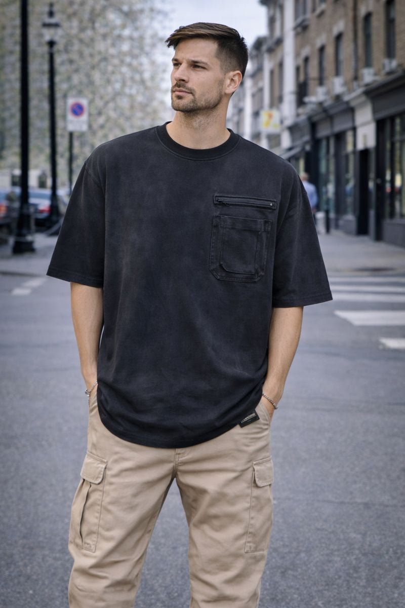 Tricou Oversized Premium – Negru Spălat