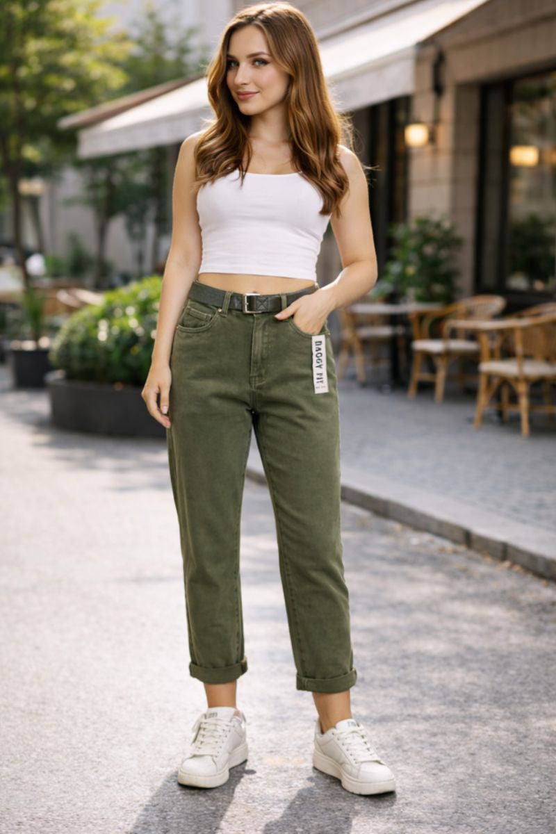 Pantaloni damă verde olive Baggy Fit - Kaki