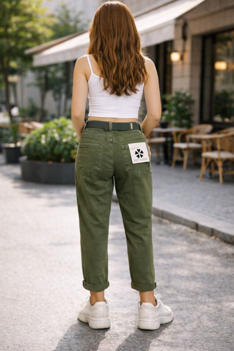 Pantaloni damă verde olive Baggy Fit - Kaki