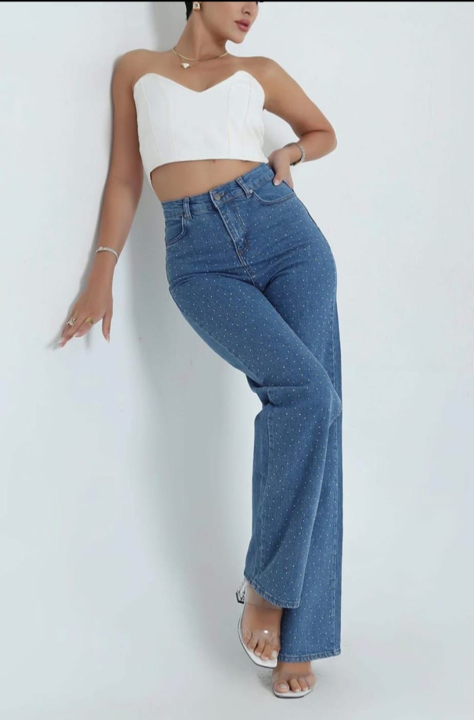 Blugi damă albastru închis cu strasuri