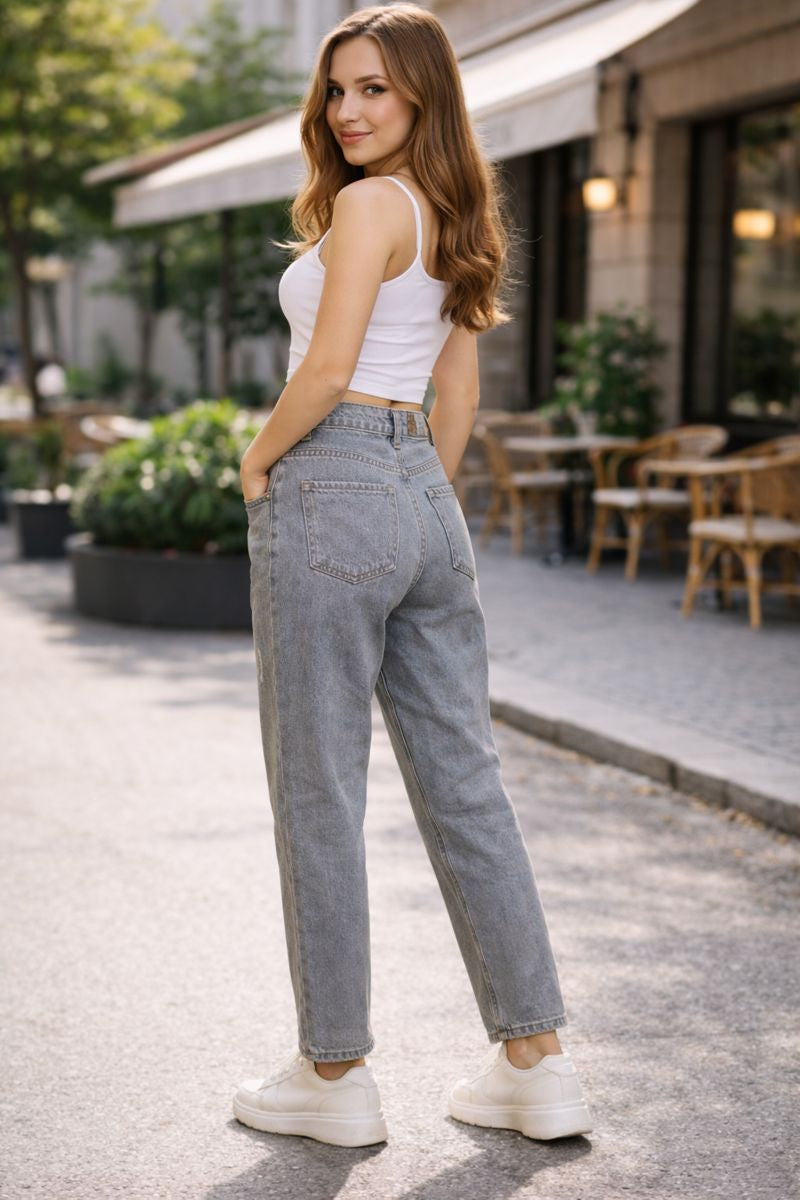 Blugi Damă Boyfriend, Culoare Albastru Deschis