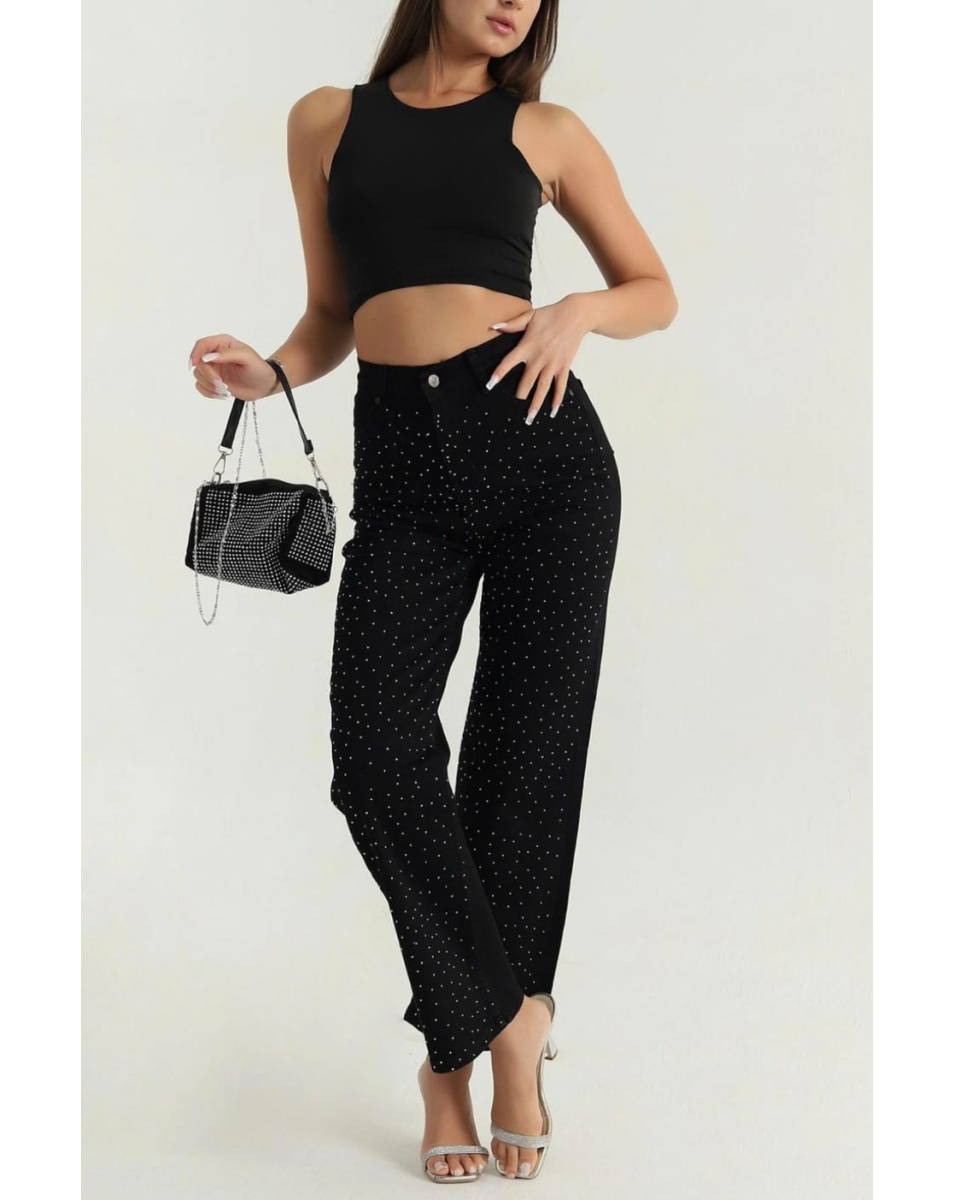 Blugi damă negri cu strasuri