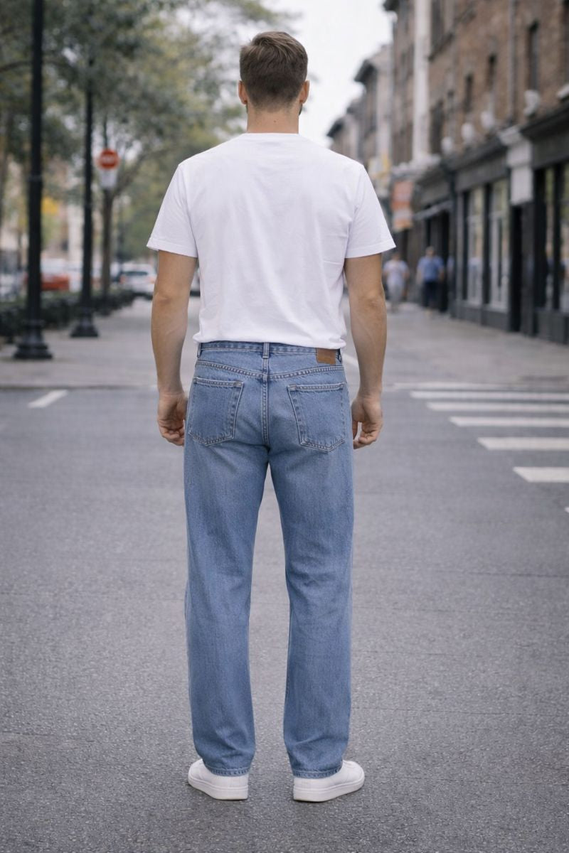 Blugi Bărbați Albastru Mediu – Straight Fit / Baggy