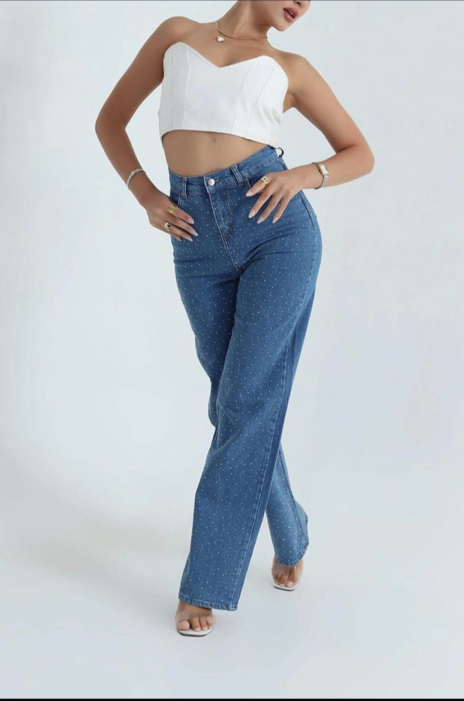 Blugi damă albastru închis cu strasuri