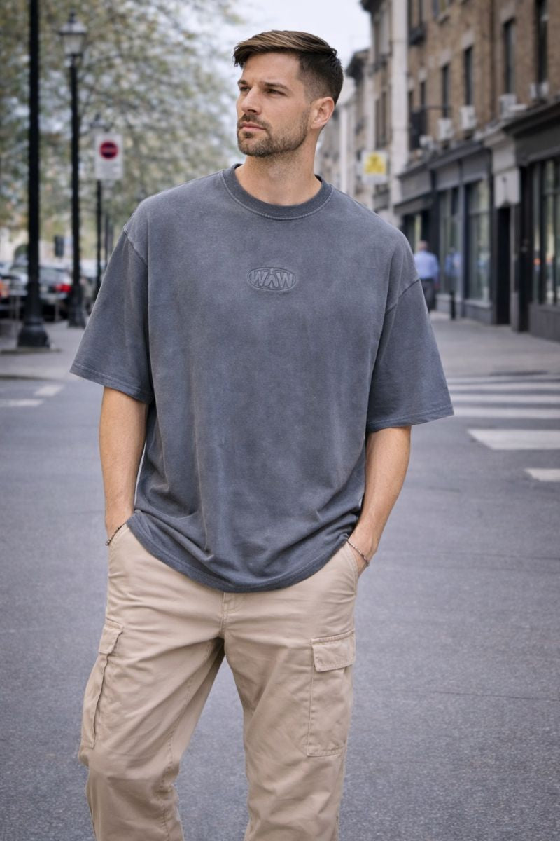 Tricou Oversized Premium – Gri Washed