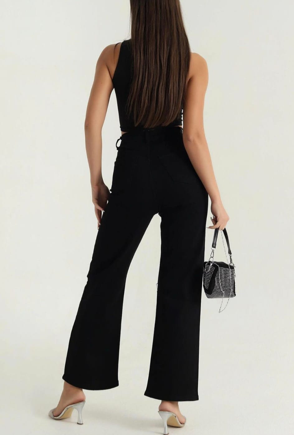 Blugi damă negri cu strasuri