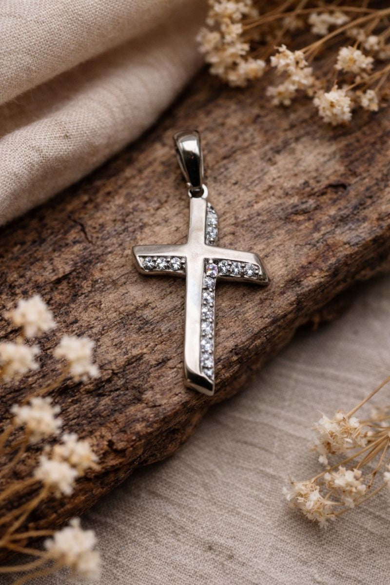 Pandantiv din Argint 925 Cruce Modernă cu Zirconii Albe
