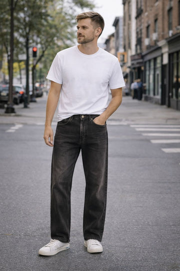 Blugi negri bărbați, croi drept-stil casula vintage - carlos bb baggy