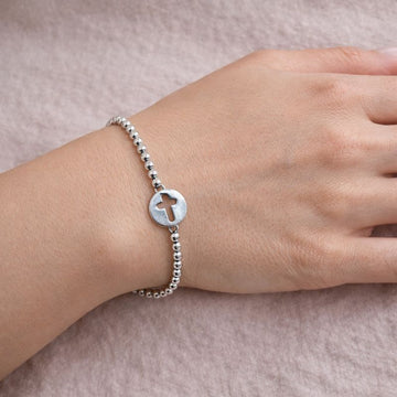 Brățară din Argint 925 cu Biluțe și Medalion Cruce Decupată