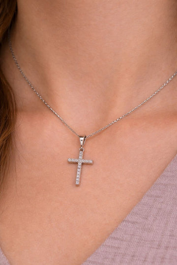Pandantiv din Argint 925 în Formă de Cruce cu Zirconii Albe